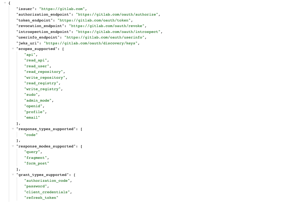 Copy the issuer and authorization_endpoint from the openid configuration response